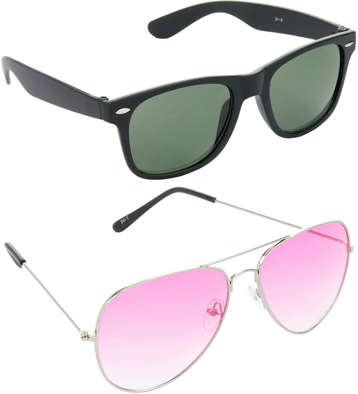 Hrinkar Wayfarer Sunglasses(Green, Pink)