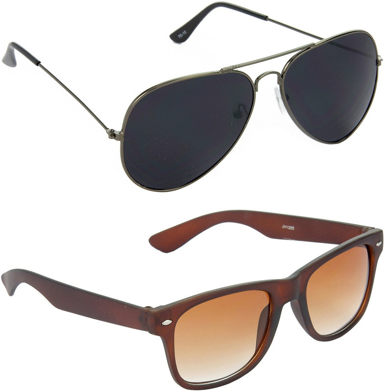 Hrinkar Aviator Sunglasses(Black, Brown)