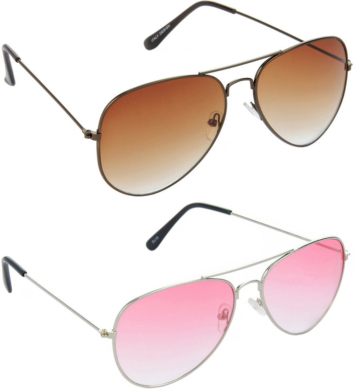 Hrinkar Aviator Sunglasses(Brown, Red)