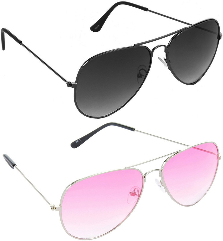 Hrinkar Aviator Sunglasses(Grey, Pink)