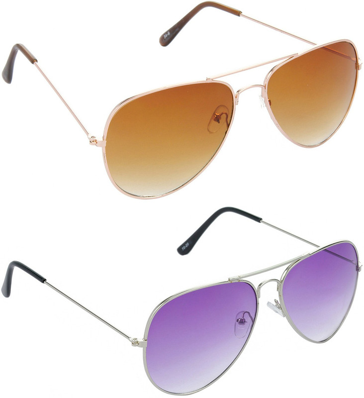 Hrinkar Aviator Sunglasses(Brown, Violet)