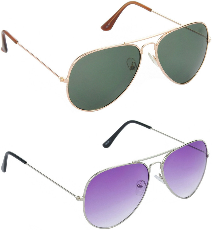 Hrinkar Aviator Sunglasses(Green, Violet)