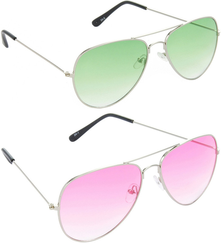 Hrinkar Aviator Sunglasses(Green, Pink)