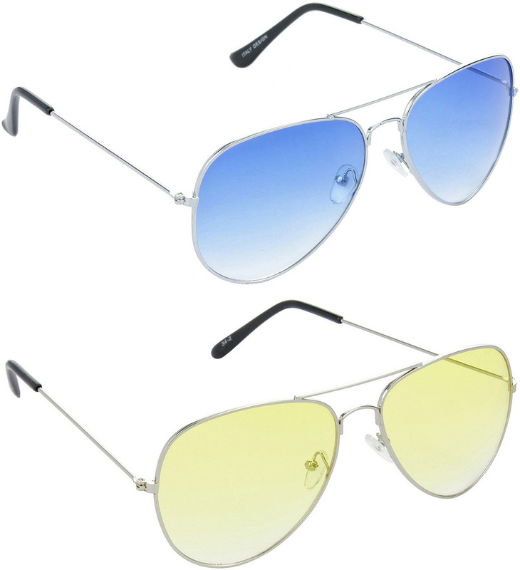 Hrinkar Aviator Sunglasses(Blue, Yellow)