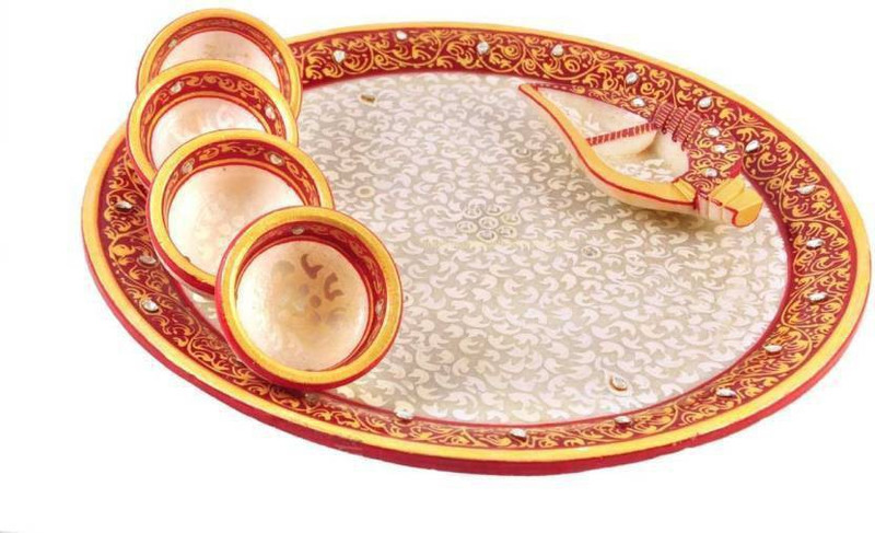 ajmera sales Colourfull Pooja thali in makarana marble 9 inches Decorative Showpiece  -  7 cm(Marble, Multicolor)