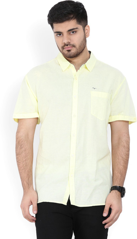 Flying Machine Men Solid Casual Yellow Shirt