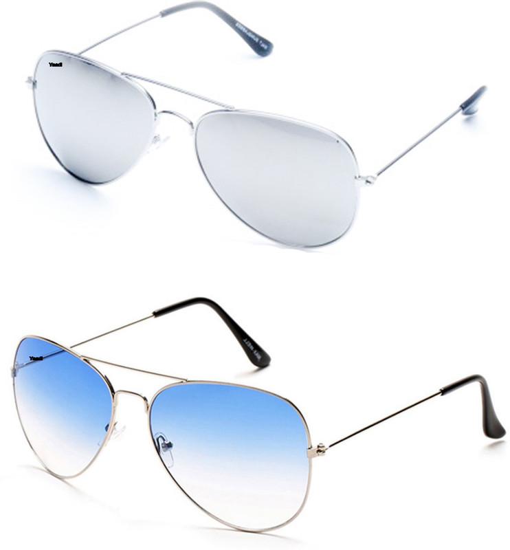 Yaadi Aviator Sunglasses(Silver, Blue)