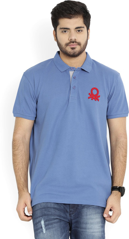 United Colors of Benetton Solid Men Polo Neck Dark Blue T-Shirt