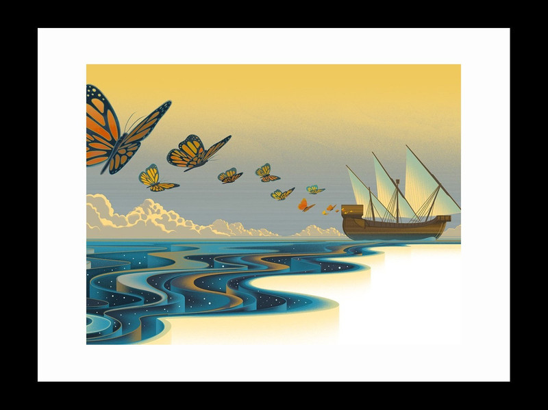 ravgar Ship in the Sea Digital Art Canvas Painting Wall Art [16 x 20 inch] Framed Cotton Fine Grain Primed Canvas Board (Set of 1)(Multicolor)