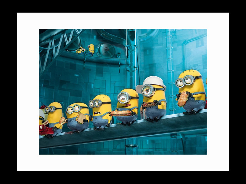 ravgar Cute Minions Eating Sandwich Canvas Painting Wall Art [16 x 20 inch] Framed Cotton Fine Grain Primed Canvas Board (Set of 1)(Multicolor)