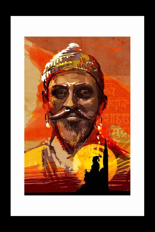 ravgar Shiva Ji Maharaj Maharashtra Day Celebration Canvas Painting Wall Art [16 x 20 inch] Framed Cotton Fine Grain Primed Canvas Board (Set of 1)(Multicolor)
