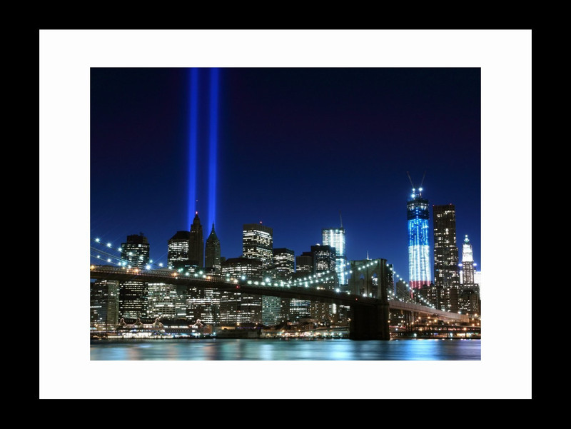 ravgar Brooklyn Bridge - Manhattan Lights - New York Canvas Painting Wall Art [16 x 20 inch] Framed Cotton Fine Grain Primed Canvas Board (Set of 1)(Multicolor)