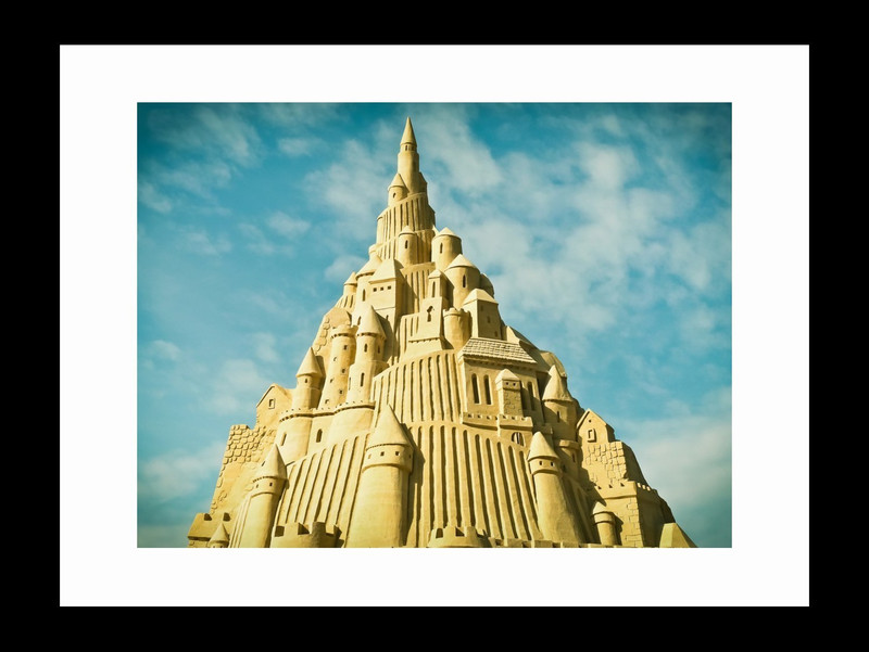 ravgar Sand Castle Under the Blue Sky Canvas Painting Wall Art [16 x 20 inch] Framed Cotton Fine Grain Primed Canvas Board (Set of 1)(Multicolor)