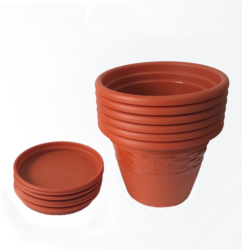 siti plast 13 inch Heavy Duty Plastic Garden Planters With Bottom Tray (Pack of 6 ) Plant Container(Plastic, External Height - 25 cm)