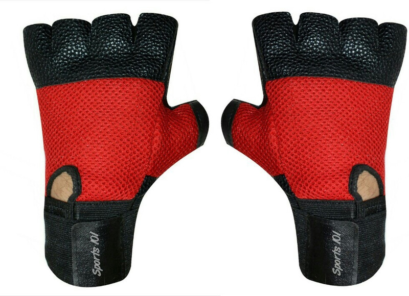 Sports 101 X-Caliber T-9000 Genuine Leather with Wrist Support Gym & Fitness Gloves (Free Size, Red)