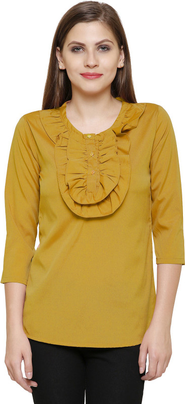 anam export Casual 3/4 Sleeve Solid Women Yellow Top