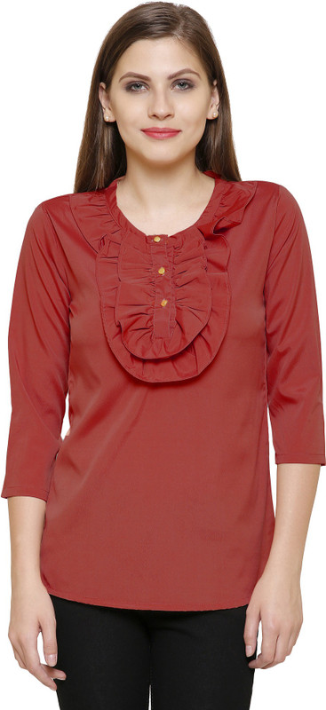 anam export Casual 3/4 Sleeve Solid Women Maroon Top