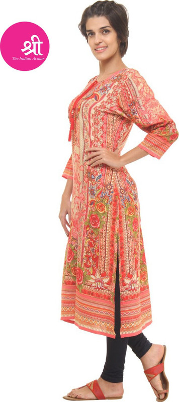 Shree Women Printed Straight Kurta(Red)