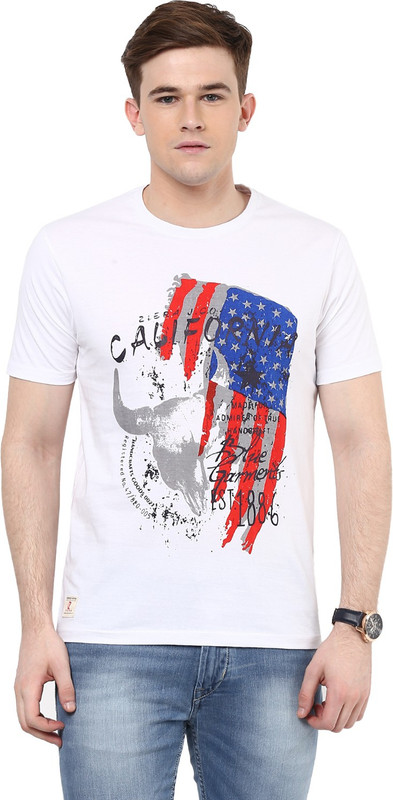 Ziera Printed Men Round Neck White T-Shirt