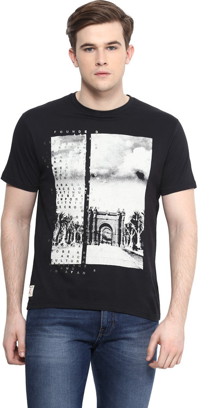 Ziera Printed Men Round Neck Black T-Shirt