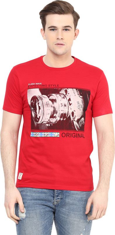 Ziera Printed Men Round Neck Red T-Shirt