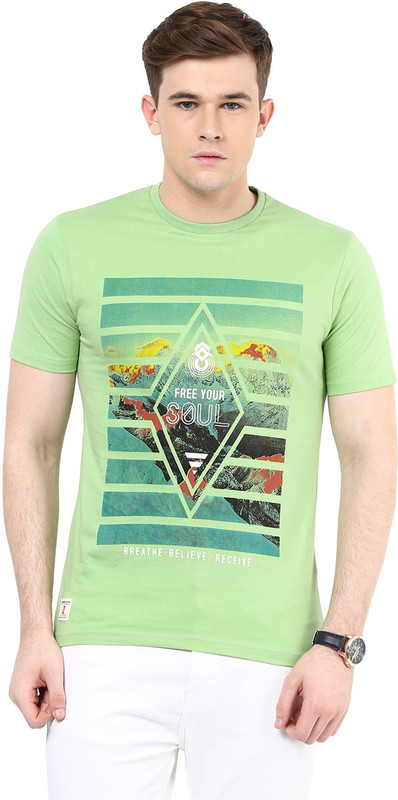 Ziera Printed Men Round Neck Green T-Shirt