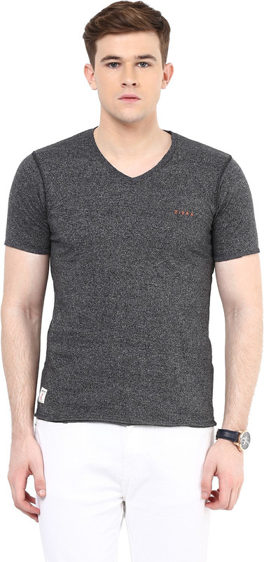 Ziera Solid Men V-neck Grey T-Shirt