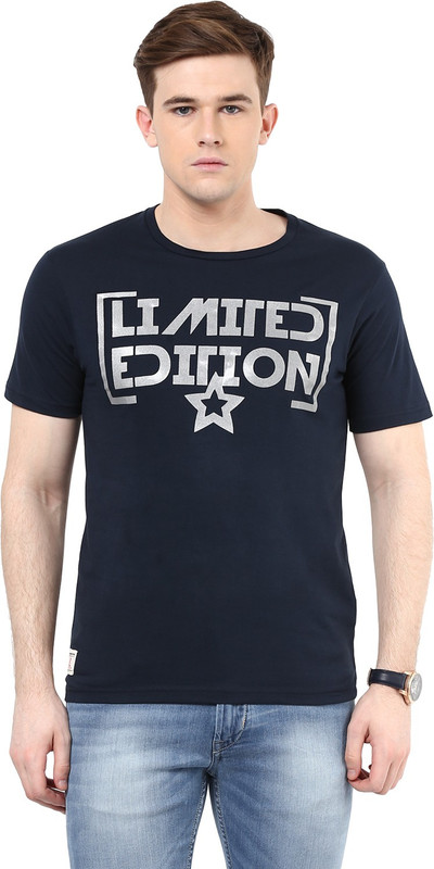 Ziera Printed Men Round Neck Blue T-Shirt