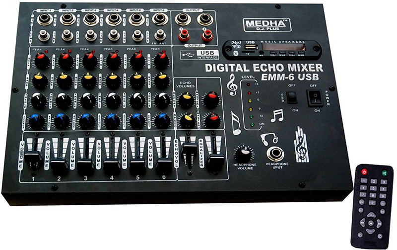 Medha PROFESSIONAL 6 CHANNEL STERO ECHO MIXER WITH DIGITAL MEDIA PLAYER , BLUETOOTH 220 W AV Power Amplifier(Black)