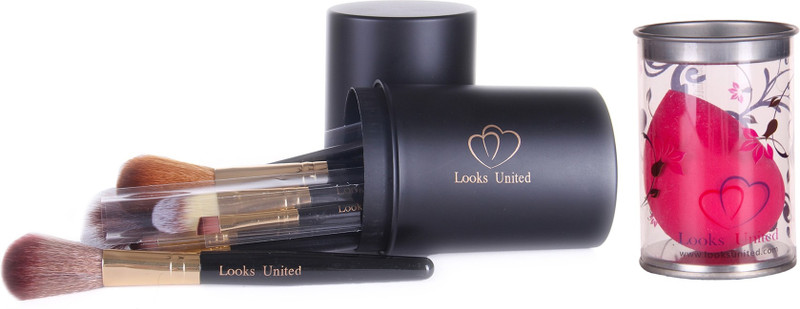 Looks United 12 Cosmetic Makeup Brush Set With Carry Case And Foundation Sponge Blender(Pack of 13)