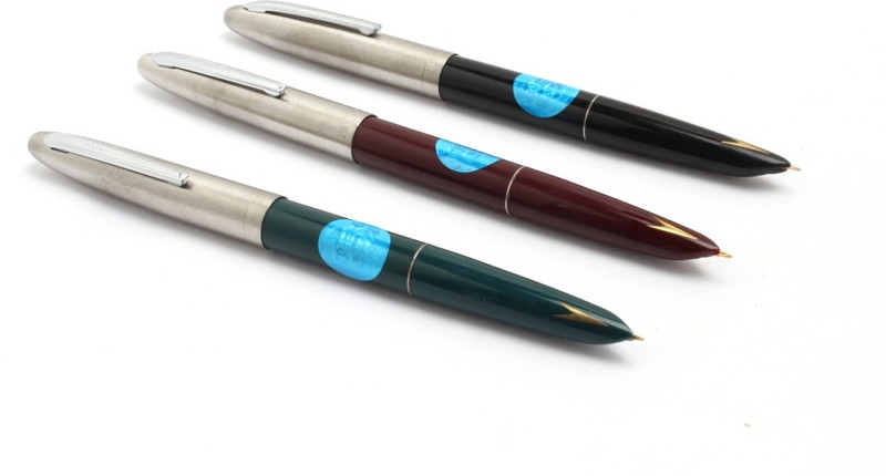 ledos Hero 329 Model Classic Steel Cap Black, Maroon, Green Color Fine Nib Fountain Pen(Pack of 3)
