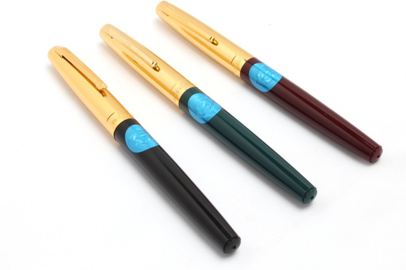 ledos Hero Model 332 Set Of 3 Gold Cap Black Green Maroon Color Iridium Nib Fountain Pen(Pack of 3)