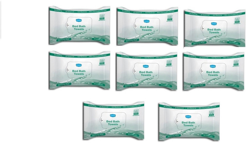 Ginni Bed Bath Towel (For Sponge Bath) (pack of 8)(10 bathing wipes in each pack)