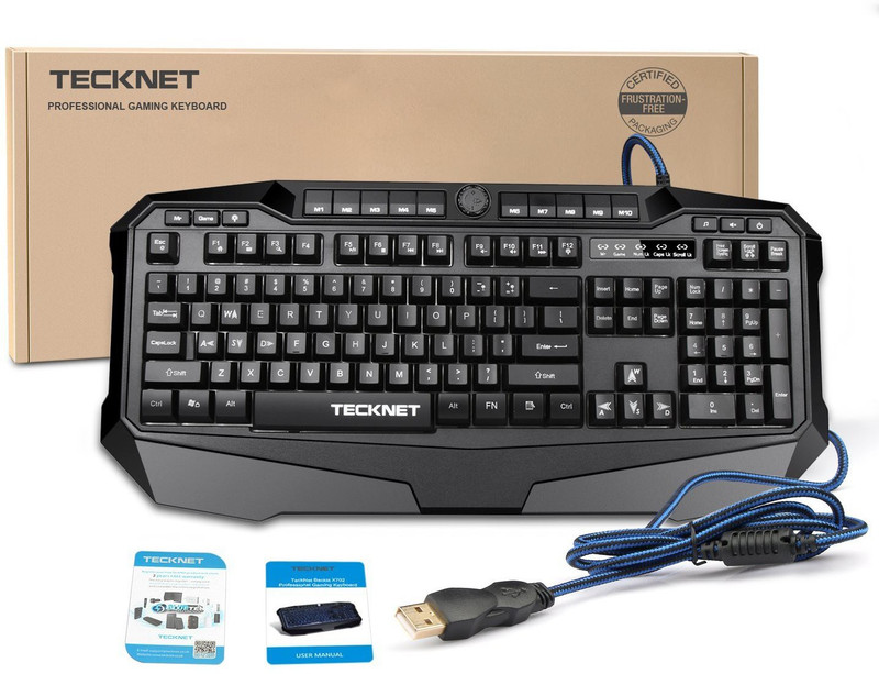 Tecknet X702 Gryphon Illuminated Programmable Gaming Keyboard Wired USB Gaming Keyboard(Black)