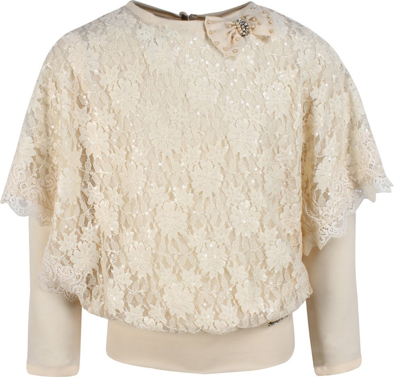 Cutecumber Girls Party Lace Full Sleeve Top(Beige, Pack of 1)