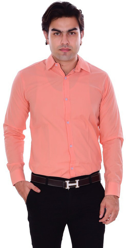 the rich clothing Men Solid Casual Orange Shirt