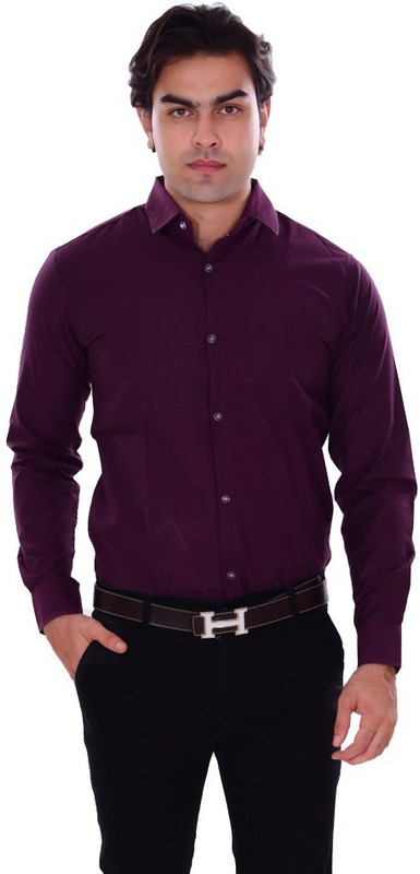 the rich clothing Men Solid Formal Maroon Shirt