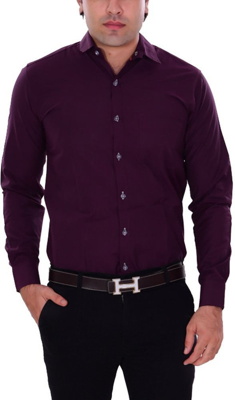 the rich clothing Men Solid Formal Purple Shirt