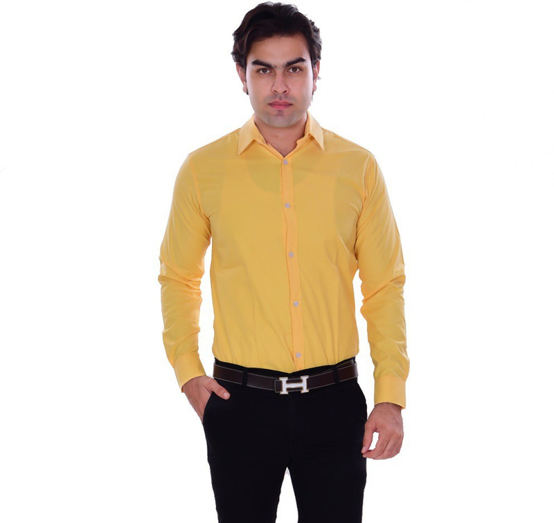 the rich clothing Men Solid Casual Yellow Shirt