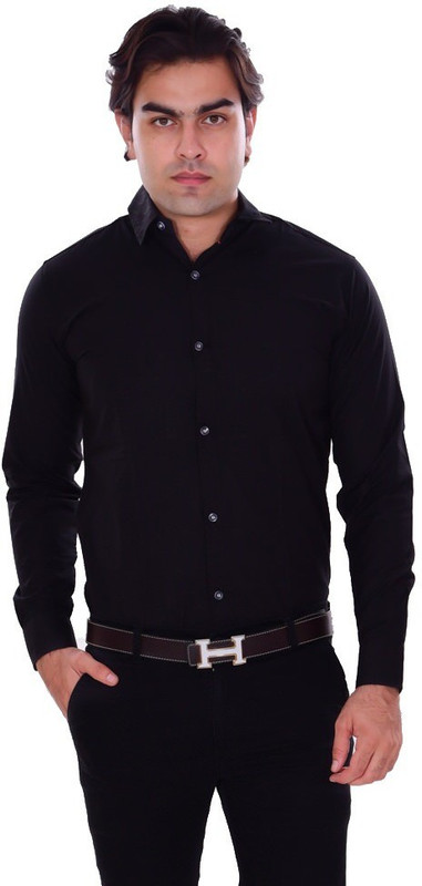 the rich clothing Men Solid Casual Black Shirt