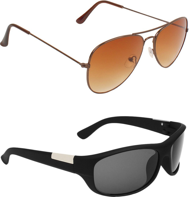 Zyaden Aviator, Wrap-around Sunglasses(Brown, Black)