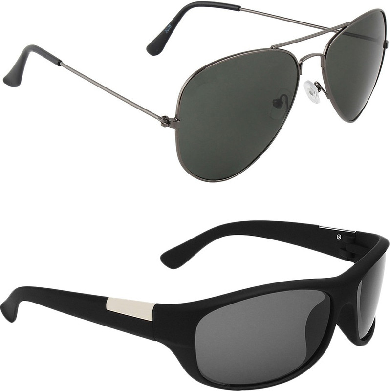 Zyaden Aviator, Wrap-around Sunglasses(Black, Black)