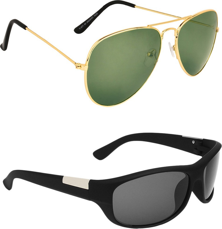 Zyaden Aviator, Wrap-around Sunglasses(Green, Black)
