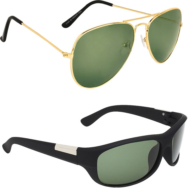 Zyaden Aviator, Wrap-around Sunglasses(Green, Green)