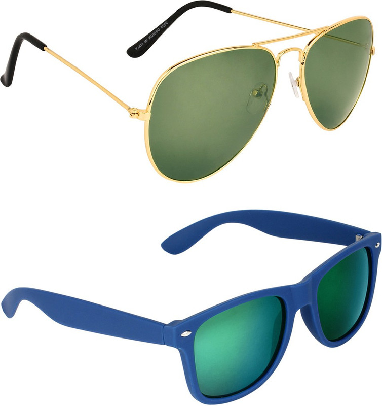 Zyaden Aviator, Wayfarer Sunglasses(Green, Multicolor)