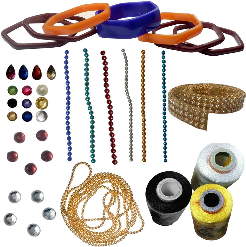 craftkit Jewellery making star bangle-2.6 mini kit with white, black, lemon yellow silk thread