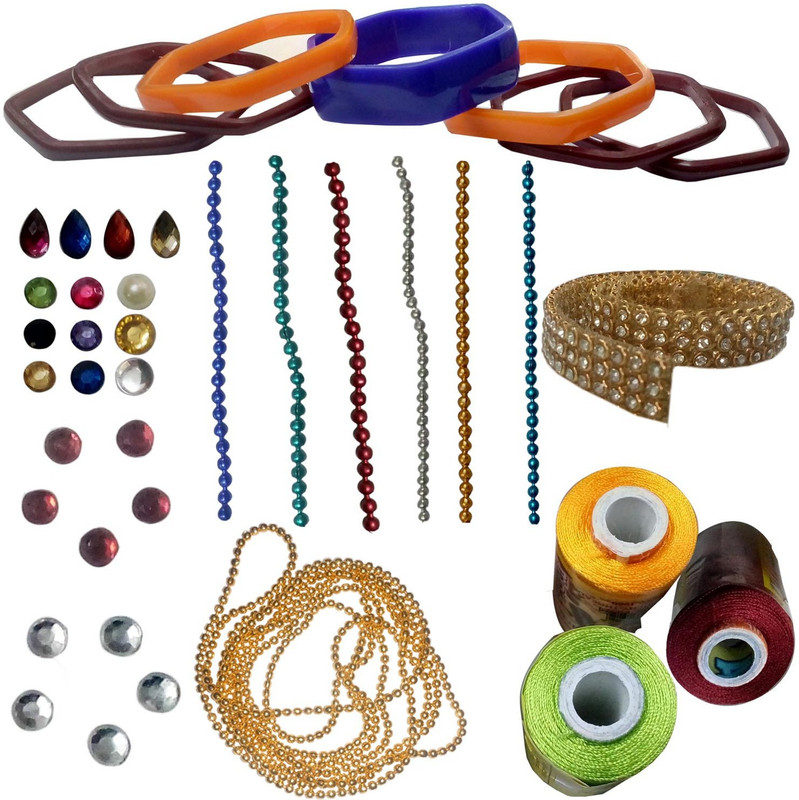 craftkit Jewellery making star bangle-2.6 mini kit with parrot green, yellow and maroon silk thread