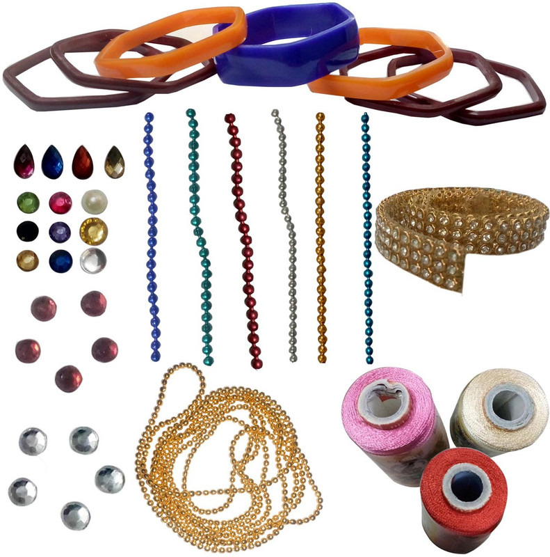 craftkit Jewellery making star bangle-2.6 mini kit with light pink, light sandal and red silk thread