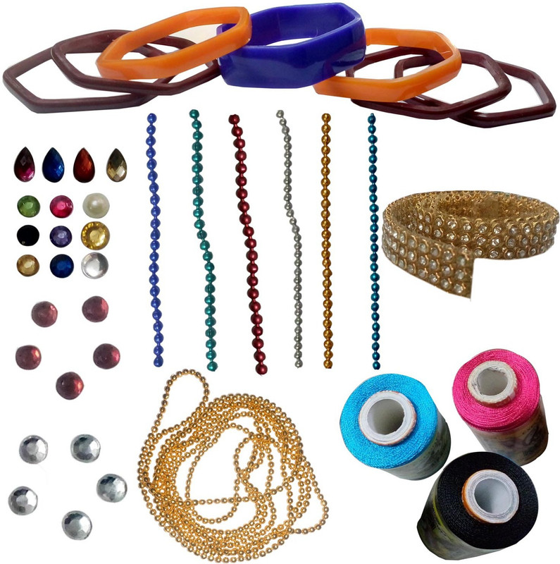 craftkit Jewellery making star bangle-2.6 mini kit with pink, black and sky blue silk thread