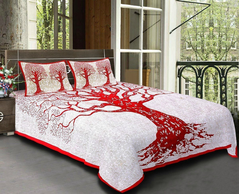 JAYOYA FAB 300 TC Cotton Double Printed Bedsheet(Pack of 1, Red)